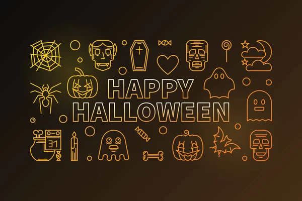 Happy Halloween vektori värillinen ääriviivat vaakasuora banneri — vektorikuva