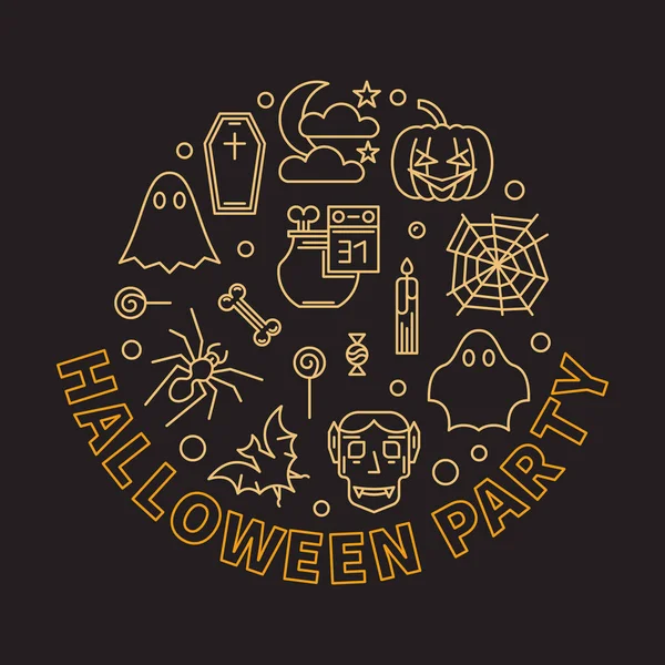 Halloween party okrągły ilustracja nowoczesny wektor zarys — Wektor stockowy