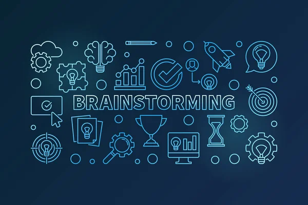 ブレーンストーミング青いベクトル アウトラインの横図 — ストックベクタ