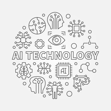 AI teknolojisi illüstrasyon yuvarlak. Yapay zeka vektör konsepti dairesel sembolünde ince çizgi stili