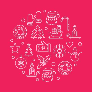 Mutlu yeni yıl kırmızı hat illüstrasyon vektör yuvarlak