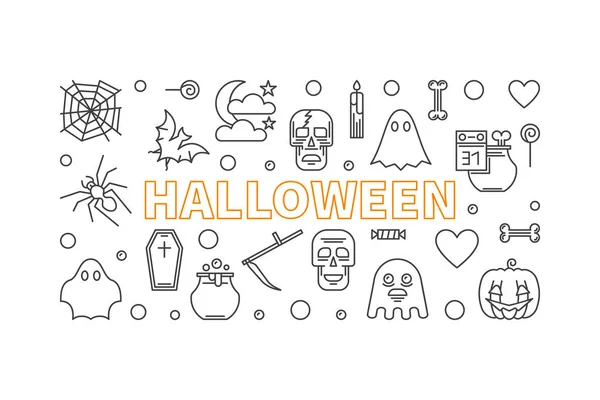Bannière horizontale de ligne vectorielle Halloween ou illustration de vacances — Image vectorielle