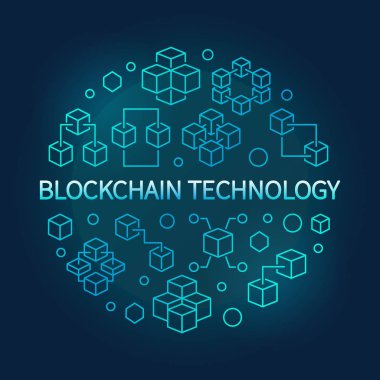 Blockchain teknoloji vektör yuvarlak mavi hat illüstrasyon