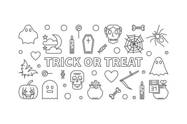 Şeker ya da numara yatay Cadılar Bayramı vektör anahat çizim