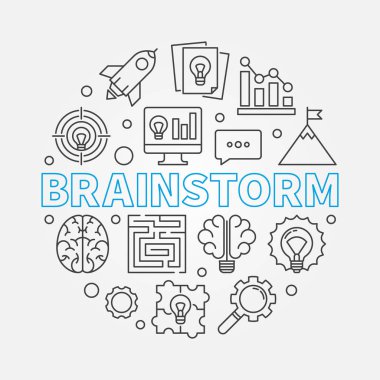 Yuvarlak vektör anahat illüstrasyon beyin fırtınası