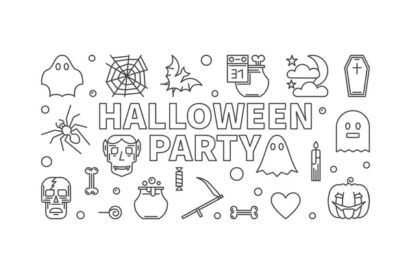 Halloween-Party dünne Linie horizontaler Vektor minimale Illustration — Stockvektor