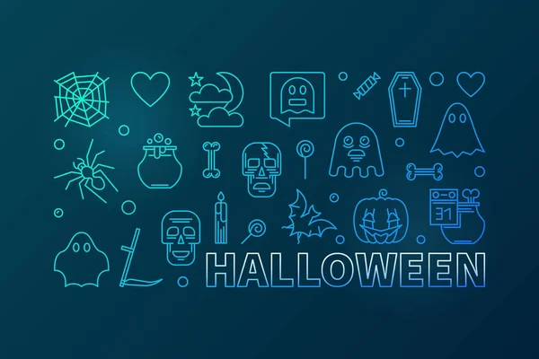 Carte de vœux de ligne vectorielle colorée moderne d'Halloween ou bannière — Image vectorielle