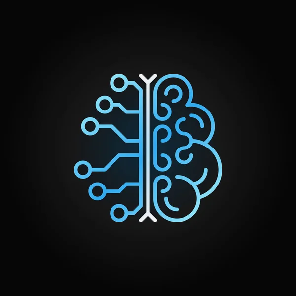 AI cervello semplice vettore blu contorno icona su sfondo scuro — Vettoriale Stock