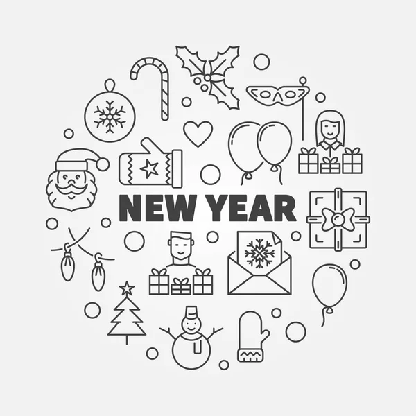 New Year line illustration. Vector greeting card. Outline design — Stock Vector