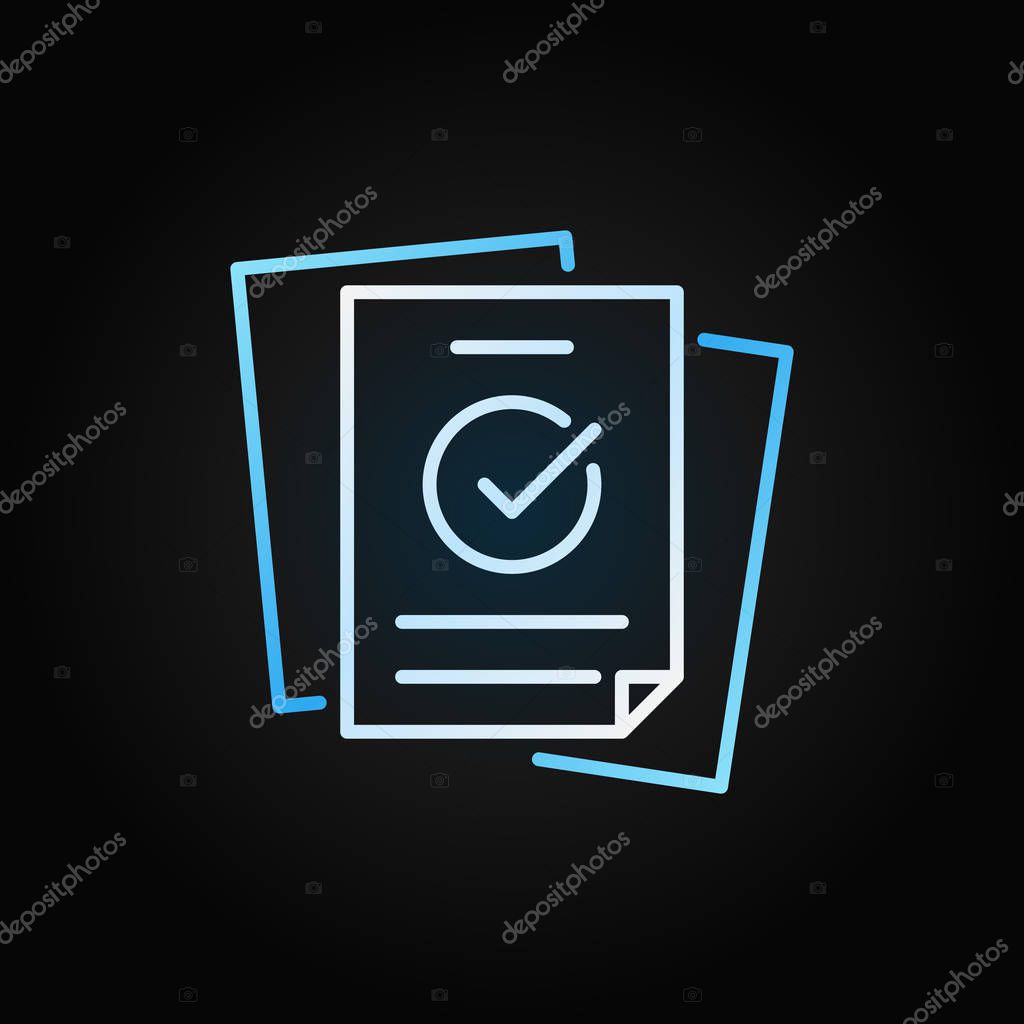Papers with checkmark colorful line vector icon. Documents with checkmark concept symbol in thin line style on dark background