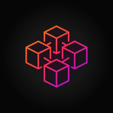 Blockchain küp vektör renkli çizgi simgesini veya logo öğesi