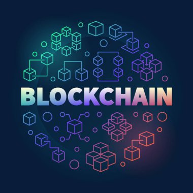 Vektör Blockchain yuvarlak kavramı renkli hat illüstrasyon