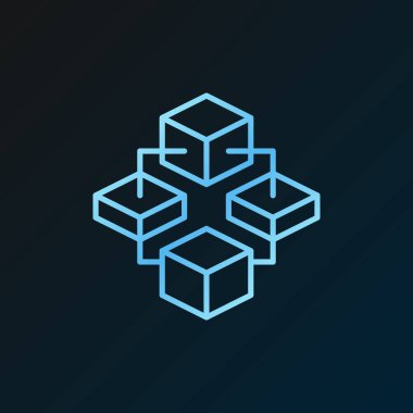 Blockchain teknoloji vektör mavi çizgi kavramı simge veya işareti