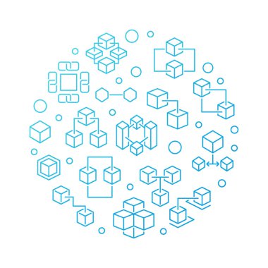 Blockchain teknoloji vektör yuvarlak mavi çizgi çizim