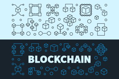 Vektör Blockchain kavramı afiş ayarlayın. Blok zinciri illüstrasyon