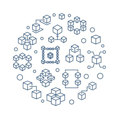 Blockchain dairesel vektör hat illüstrasyon beyaz arka plan üzerinde