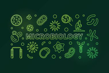 Mikrobiyoloji yeşil afiş. Vektör Bakteriyolojinin çizim