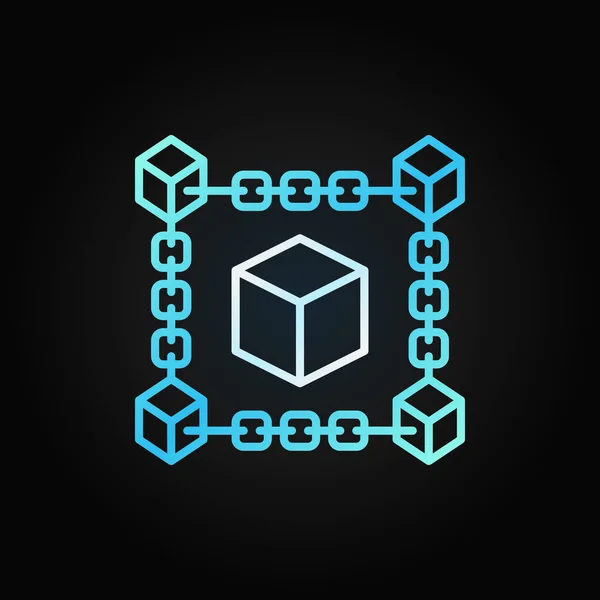 Блок ланцюга куб синій концепт лінії піктограми. Символ блокчейн — стоковий вектор
