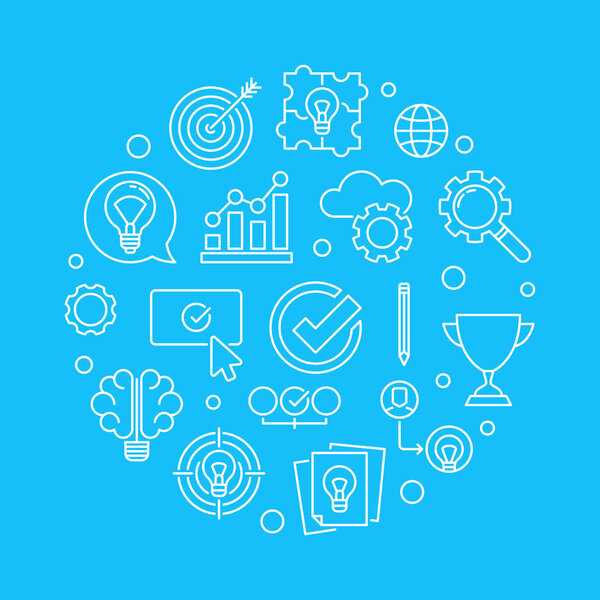 Brainstorming creative round vector thin line illustration on blue background