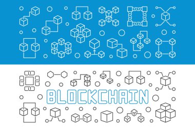 İki Blockchain kripto vektör çizgi yatay afiş kümesi