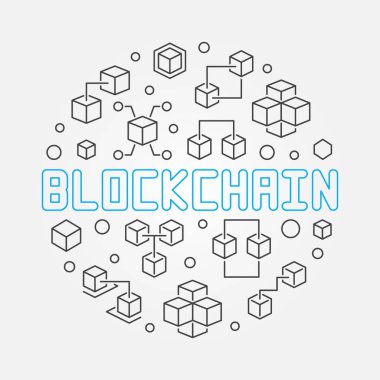 Blockchain kripto vektör yuvarlak doğrusal illüstrasyon
