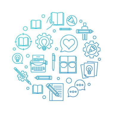 Yaratıcı yazarlık mavi vektör yuvarlak hat illüstrasyon