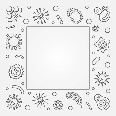 Bakteri hücreleri kare çerçeve. Vektör kavramı hat illüstrasyon