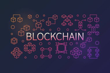Blockchain vektör renkli anahat yatay çizim