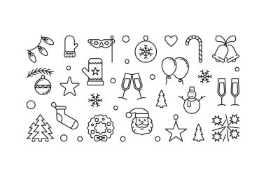 Neşeli Noel yatay illüstrasyon. Vektör hat xmas afiş