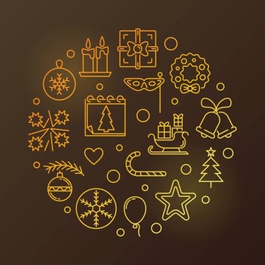 Mutlu yeni yıl partisi anahat altın vektör çizim