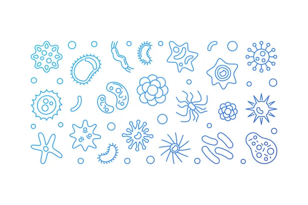 Bactérias vector azul bandeira horizontal. Ilustração virológica — Vetor de Stock
