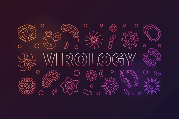 Virology warna garis luar banner. Ilustrasi Vektor Biologi - Stok Vektor