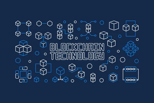 Blockchain teknoloji vektör mavi yatay banner — Stok Vektör