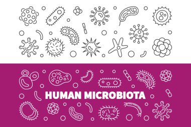 2 insan microbiota hat afiş kümesi. Vektör çizim