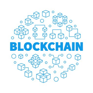 Vektör Blockchain mavi yuvarlak çizimde ince çizgi stili