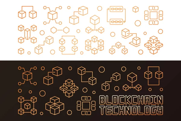 Blockchain teknoloji altın çizgi yatay Banner renkli. — Stok Vektör