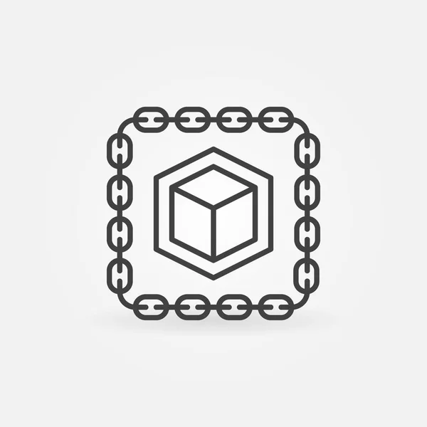 Kedja med kuben disposition ikonen. Blockchain vektor linjär symbol — Stock vektor