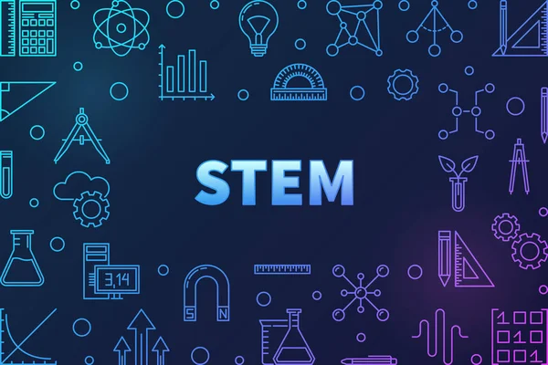 Scienza Tecnologia Ingegneria Matematica Colorato Cornice Orizzontale Vettore Stem Concetto — Vettoriale Stock