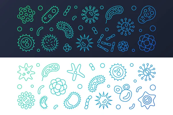 Satz von 2 Viren und Mikroorganismen Vektorlinie farbige Banner — Stockvektor