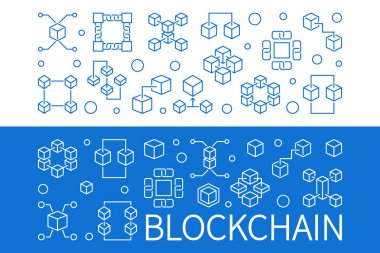 2 Blockchain vektör yatay anahat afiş kümesi