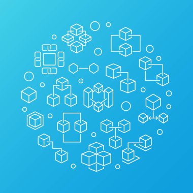 Blockchain teknoloji vektör yuvarlak mavi çizgi çizim