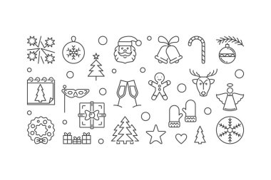 Mutlu yeni yıl anahat yaratıcı illüstrasyon. Vektör hat afiş