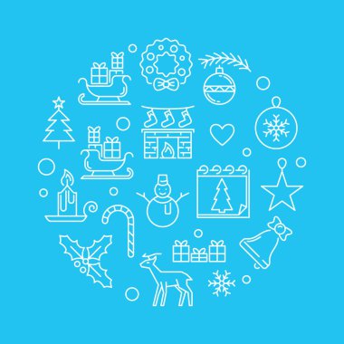 Neşeli Noel hat illüstrasyon. Vektör Xmas mavi kart