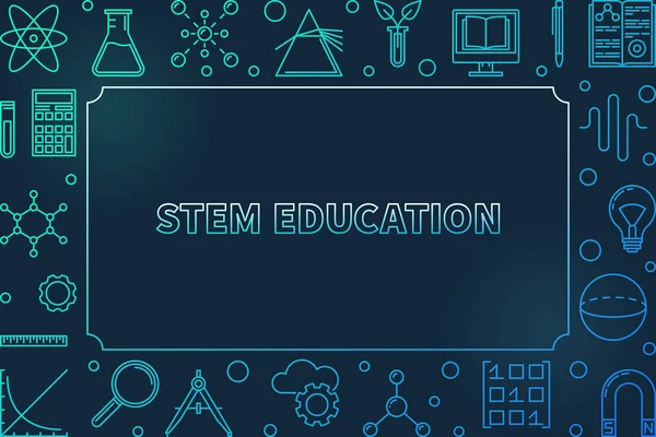 STEM blue horizontal frame. Vector science outline illustration — Stock Vector