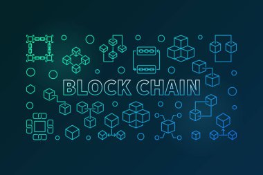 İnce çizgi stili blok zincir vektör renkli afiş