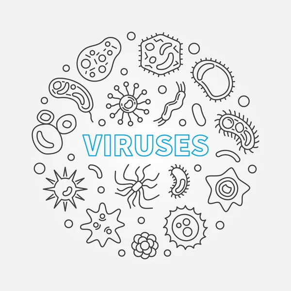 Virus konsep vektor bundar ilustrasi dalam gaya garis tipis - Stok Vektor