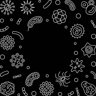 Bakteri arka plan kare. Vektör çerçeve içinde ince çizgi stili