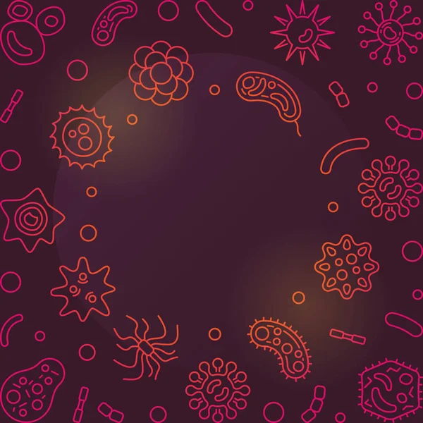 Бактерії темно-червоний фон векторна рамка в контурному стилі — стоковий вектор