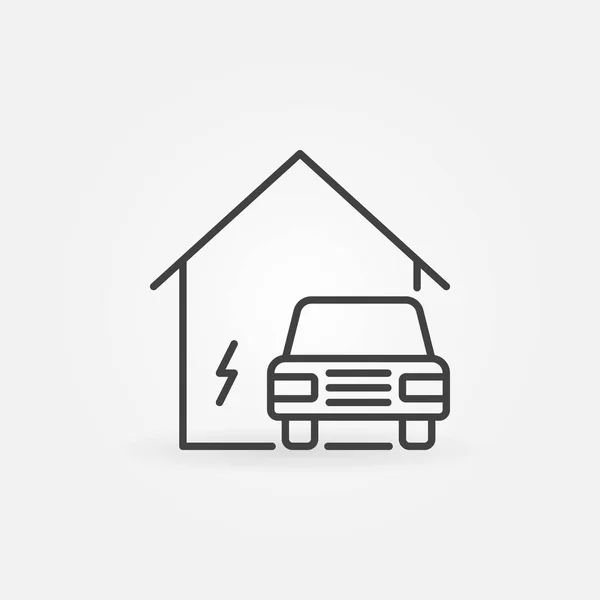 İnce çizgi stili ev vektör simgesinin yanında elektrikli otomobil — Stok Vektör
