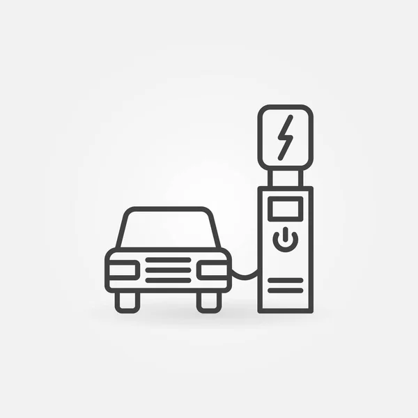Elektriska laddningsstationen med bil vektor konturen ikon — Stock vektor